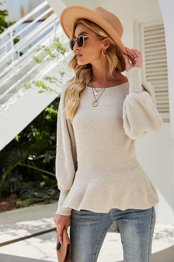 Khaki Waisted Long Sleeve Knitted Cardigan